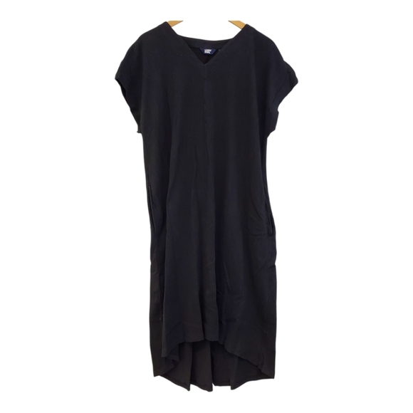 Lands' End Black Casual Dolman Sleeve V-Neck High Low Dress Size LP - Picture 1 of 10
